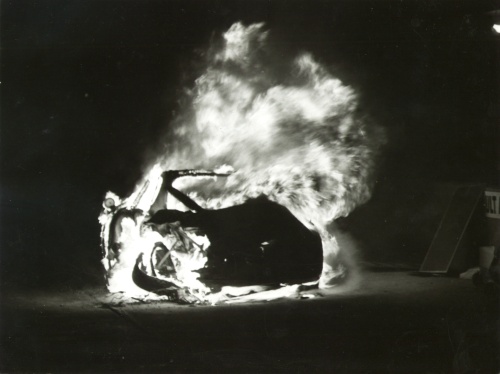 Alfa Romeo TZ-1 # 007 in flames at Sebring 1964