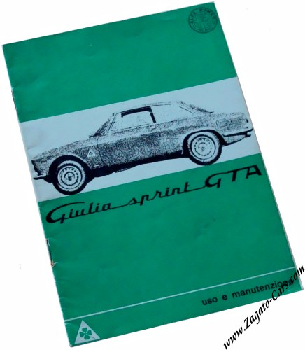 1965 Alfa Romeo Giulia Sprint GTA Owners Manual - Italian 1965 Alfa Romeo Giulia Sprint GTA Owners Manual - Italian