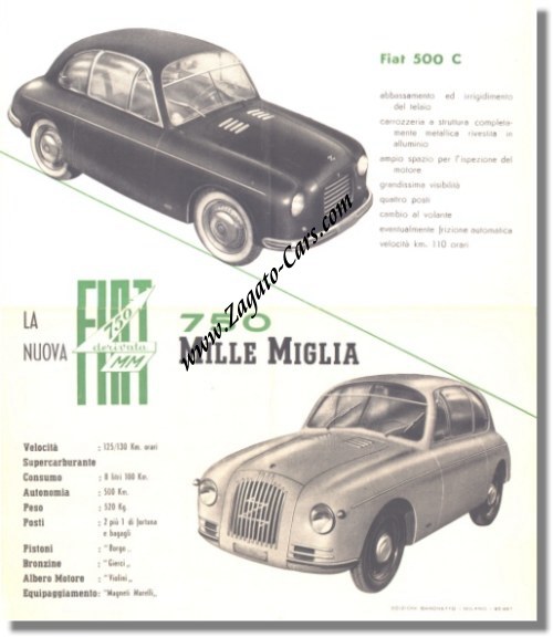 1950 Fiat Zagato Panoramica 500 C Brochure