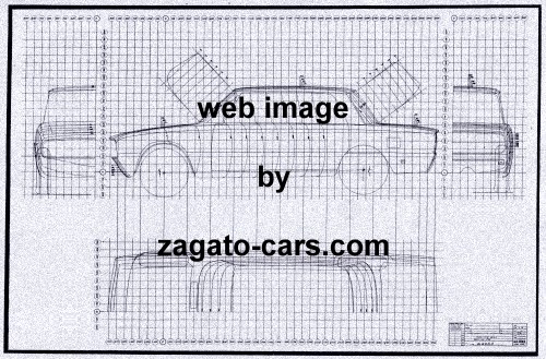 Alfa Romeo 1750 Berlina Body blueprint with 4 Views Alfa Romeo 1750 Berlina Body blueprint with 4 Views