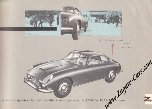 Vintage 1959 Lancia Flaminia Sport Zagato 2.5 First Series (Covered Headlights) Sales Brochure Vintage 1959 Lancia Flaminia Sport Zagato 2.5 First Series (Covered Headlights) Sales Brochure