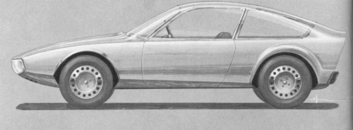 These drawings show the Junior Zagato as penned down by Ercole Spada in 1968. The basic design was only slightly altered by the addition of a front bumper