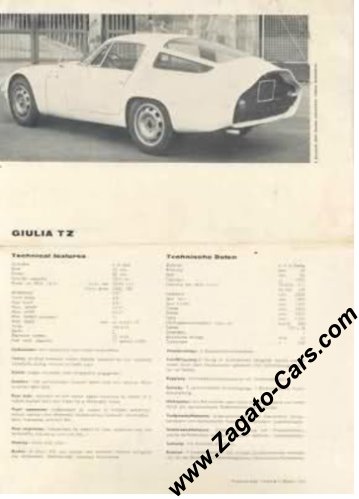 Vintage 1964 Alfa Romeo TZ Sales Sheet Vintage 1964 Alfa Romeo TZ Sales Sheet